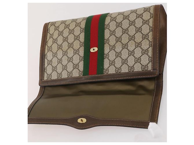 Borsa GUCCI GG Supreme Web Sherry Line PVC Beige Gold 37 014 3087 Auth 205150A - vista 17