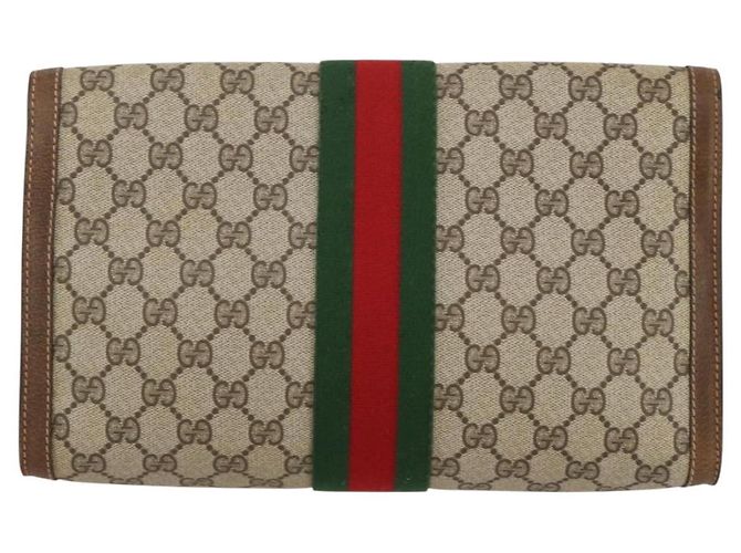 Borsa GUCCI GG Supreme Web Sherry Line PVC Beige Gold 37 014 3087 Auth 205150A - vista 3