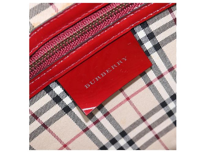 BURBERRY Handtasche aus Lackleder rot silber Auth 203652 - Ansicht 19