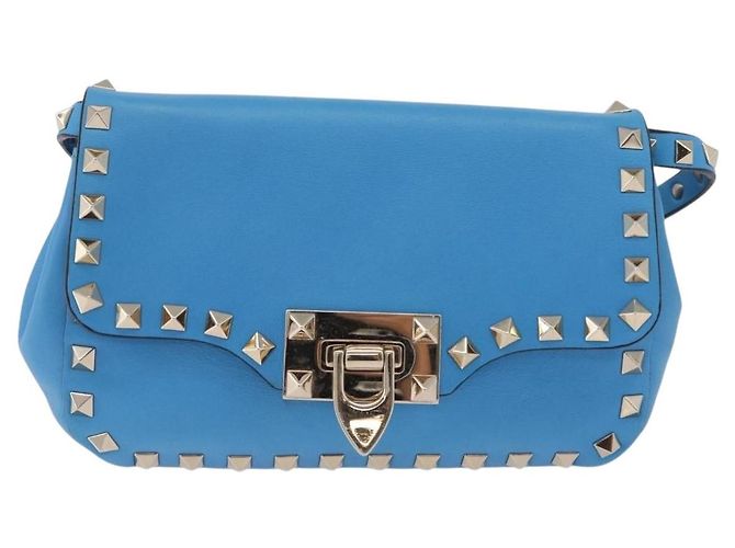 Borsa a tracolla VALENTINO Studs in pelle blu e oro autentica 205104V D'oro - vista 13