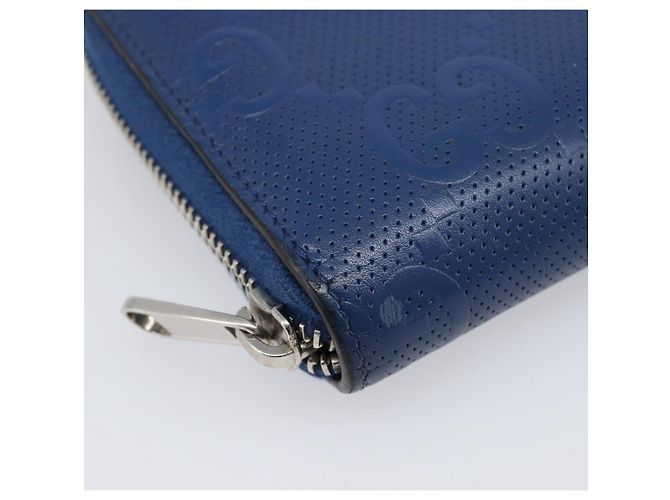 GUCCI GG emboss Langbrieftasche aus Leder Blau Silber 625558 Auth BA15502 - Ansicht 10