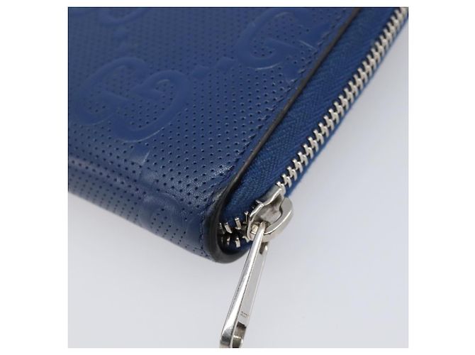 GUCCI GG emboss Langbrieftasche aus Leder Blau Silber 625558 Auth BA15502 - Ansicht 11