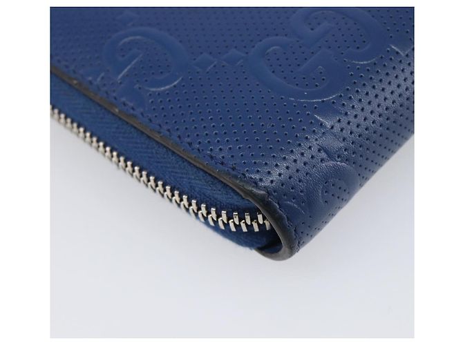 GUCCI GG emboss Langbrieftasche aus Leder Blau Silber 625558 Auth BA15502 - Ansicht 12