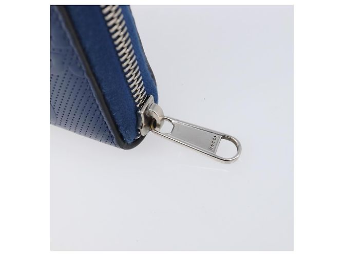 GUCCI GG emboss Langbrieftasche aus Leder Blau Silber 625558 Auth BA15502 - Ansicht 14