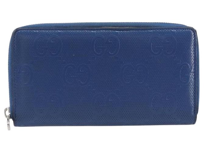GUCCI GG emboss Langbrieftasche aus Leder Blau Silber 625558 Auth BA15502 - Ansicht 2