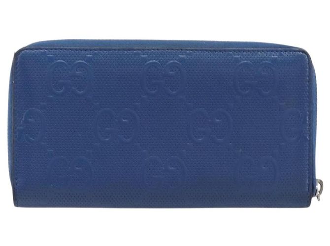 GUCCI GG emboss Langbrieftasche aus Leder Blau Silber 625558 Auth BA15502 - Ansicht 3