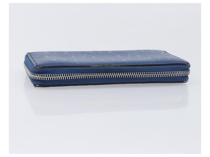 GUCCI GG emboss Langbrieftasche aus Leder Blau Silber 625558 Auth BA15502 - Ansicht 6