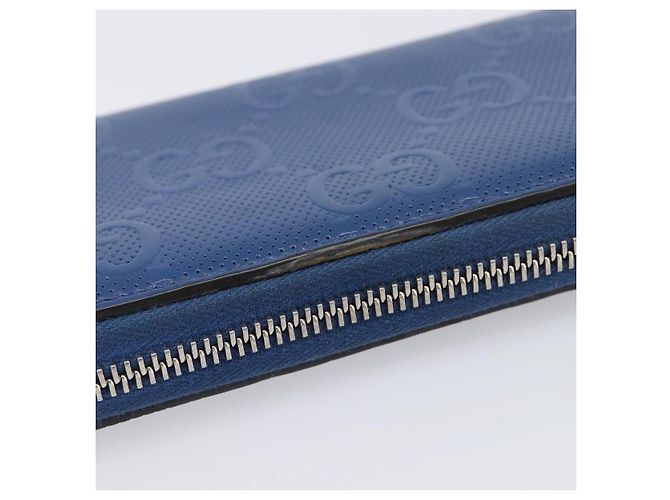 GUCCI GG emboss Langbrieftasche aus Leder Blau Silber 625558 Auth BA15502 - Ansicht 7