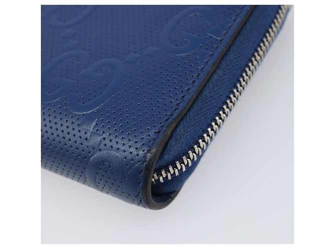GUCCI GG emboss Langbrieftasche aus Leder Blau Silber 625558 Auth BA15502 - Ansicht 9