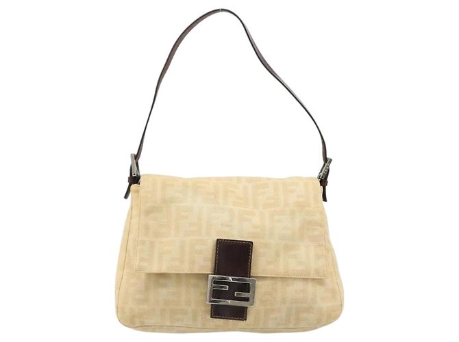 Borsa a tracolla FENDI Zucca Canvas Mamma Baguette Beige Silver Auth 186809A Argento - vista 2