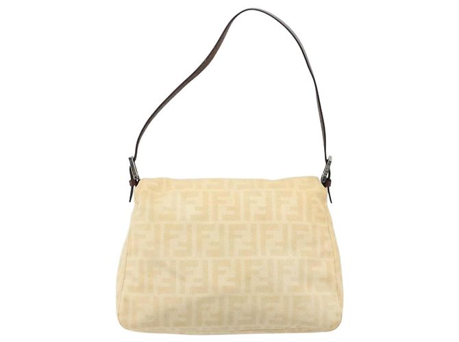 Borsa a tracolla FENDI Zucca Canvas Mamma Baguette Beige Silver Auth 186809A Argento - vista 3