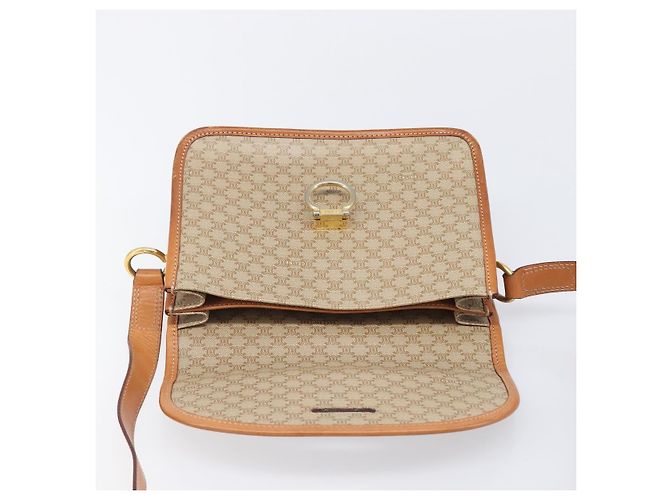 Céline Bolsa de Ombro CELINE Macadam Canvas PVC Bege Gold Auth 203607 Dourado - vista 18
