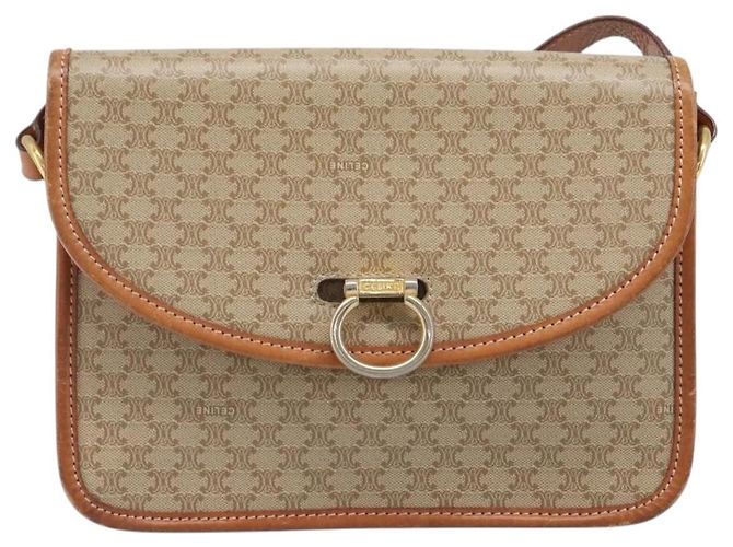Céline Bolsa de Ombro CELINE Macadam Canvas PVC Bege Gold Auth 203607 Dourado - vista 2