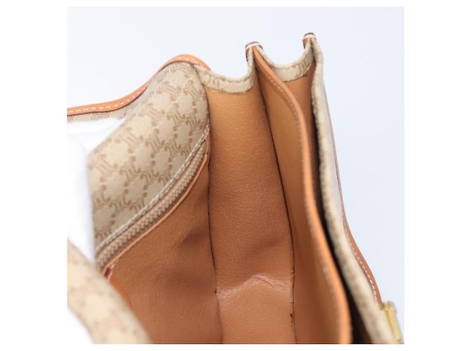 Céline Bolsa de Ombro CELINE Macadam Canvas PVC Bege Gold Auth 203607 Dourado - vista 21