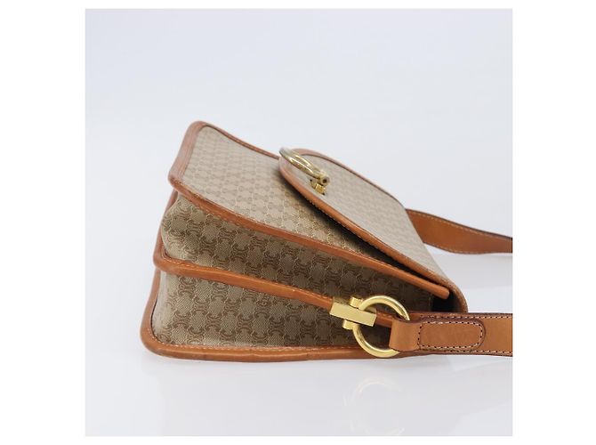 Céline Bolsa de Ombro CELINE Macadam Canvas PVC Bege Gold Auth 203607 Dourado - vista 4