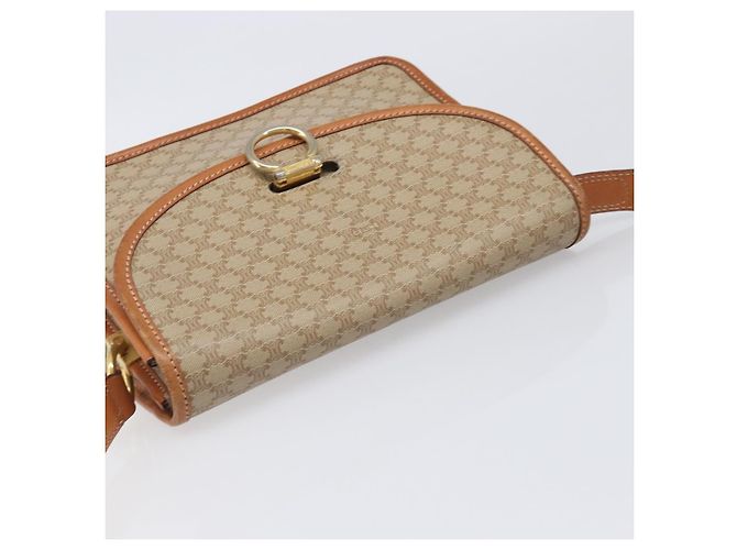 Céline Bolsa de Ombro CELINE Macadam Canvas PVC Bege Gold Auth 203607 Dourado - vista 6