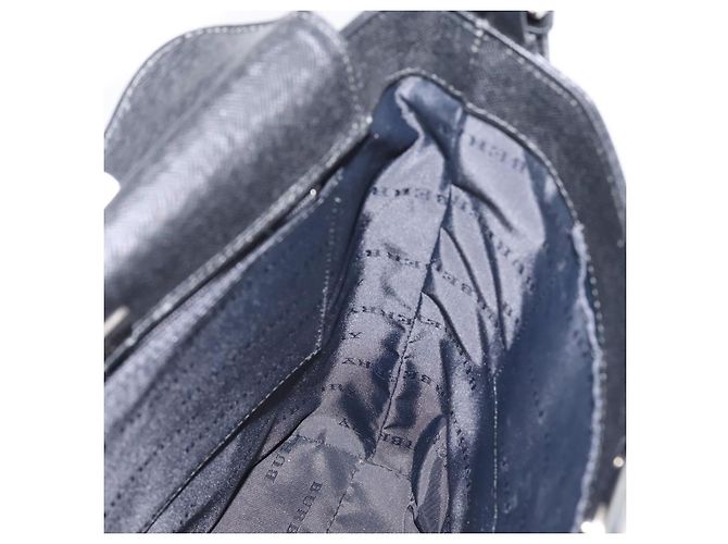 Borsa a Tracolla BURBERRY Pelle Nero Argento Auth 204846 - vista 17