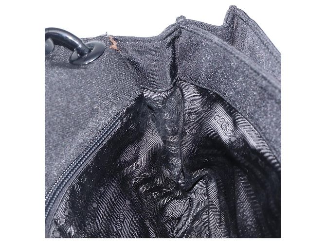 Bolsa de Ombro PRADA com Corrente de Plástico em Algodão Preto Auth 204708V - vista 19