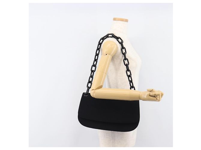 Bolsa de Ombro PRADA com Corrente de Plástico em Algodão Preto Auth 204708V - vista 27