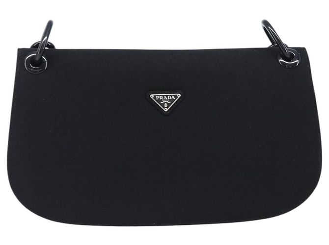 Bolsa de Ombro PRADA com Corrente de Plástico em Algodão Preto Auth 204708V - vista 3