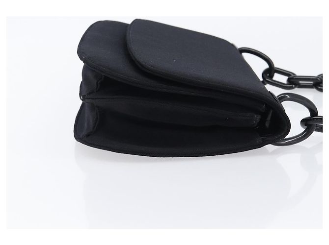 Bolsa de Ombro PRADA com Corrente de Plástico em Algodão Preto Auth 204708V - vista 4