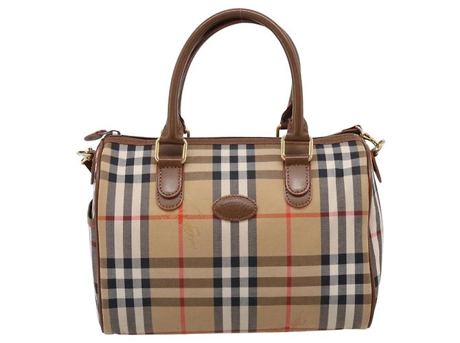 Borsa a mano Burberrys Nova Check Canvas 2way Beige Gold Auth 204251 D'oro - vista 2