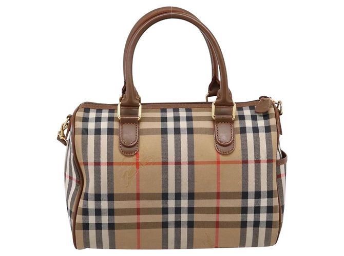 Borsa a mano Burberrys Nova Check Canvas 2way Beige Gold Auth 204251 D'oro - vista 3