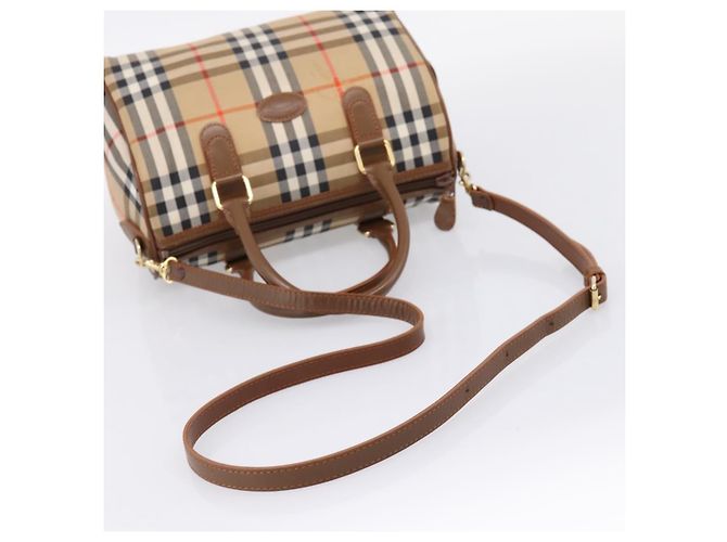 Borsa a mano Burberrys Nova Check Canvas 2way Beige Gold Auth 204251 D'oro - vista 9