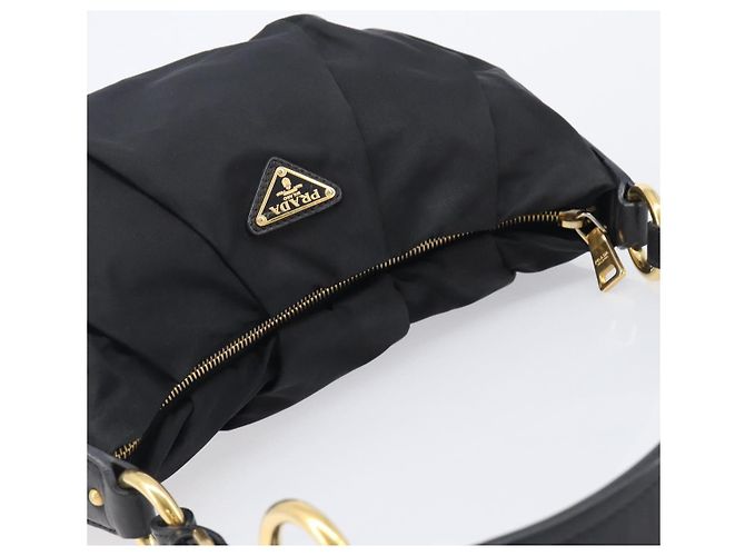 Borsa a tracolla PRADA Nylon Nero Oro Auth 201478V D'oro - vista 6