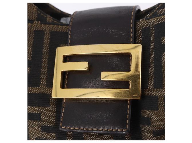 Borsa a tracolla FENDI Zucca Canvas Mamma Baguette Marrone Tono Oro Auth 198310V - vista 19