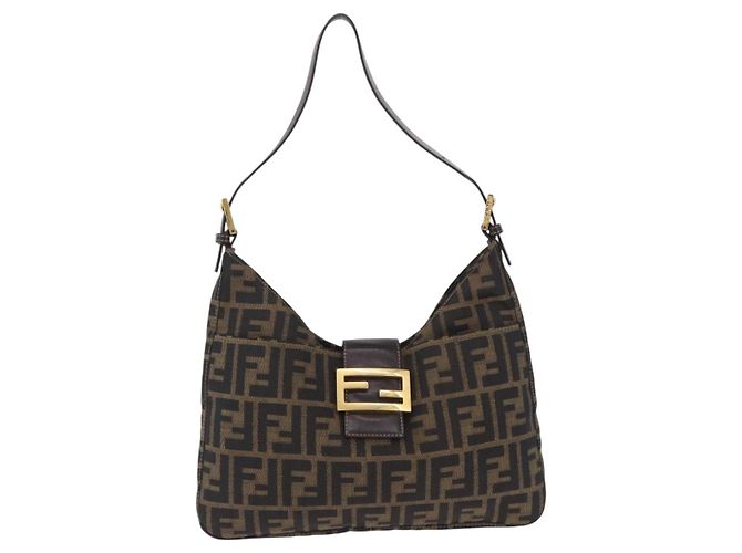 Borsa a tracolla FENDI Zucca Canvas Mamma Baguette Marrone Tono Oro Auth 198310V - vista 2