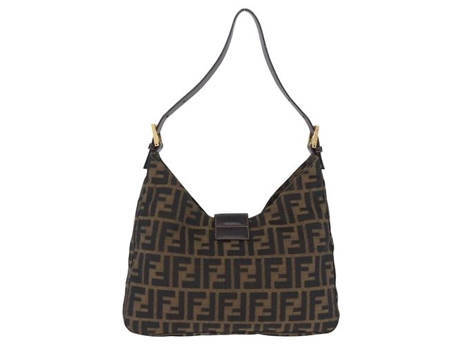 Borsa a tracolla FENDI Zucca Canvas Mamma Baguette Marrone Tono Oro Auth 198310V - vista 3