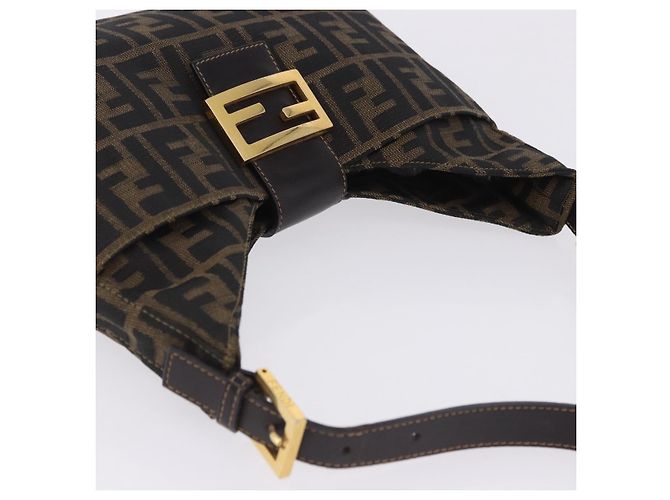 Borsa a tracolla FENDI Zucca Canvas Mamma Baguette Marrone Tono Oro Auth 198310V - vista 7