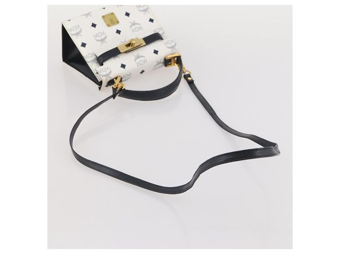 Borsa a mano MCM Vicetos PVC Pelle 2way White Gold Tone Auth 205825A Bianco - vista 10