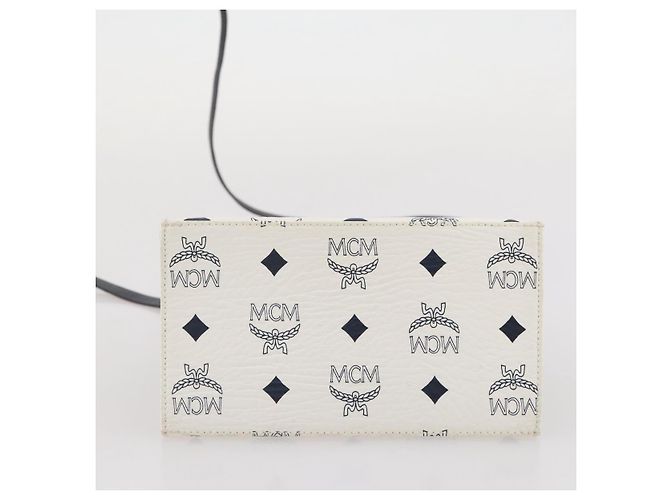 Borsa a mano MCM Vicetos PVC Pelle 2way White Gold Tone Auth 205825A Bianco - vista 12