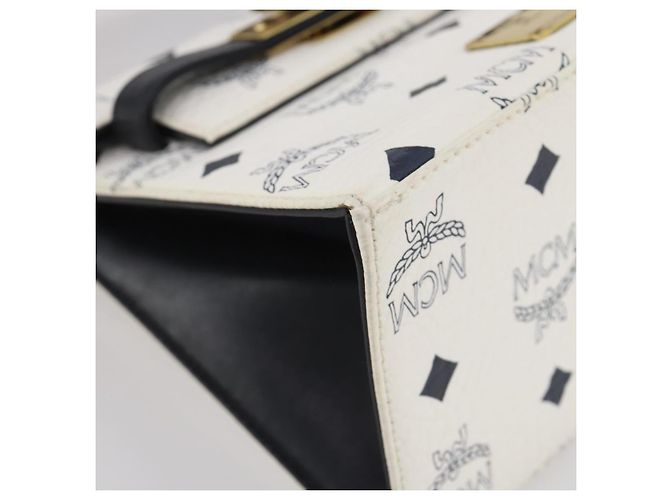 Borsa a mano MCM Vicetos PVC Pelle 2way White Gold Tone Auth 205825A Bianco - vista 13