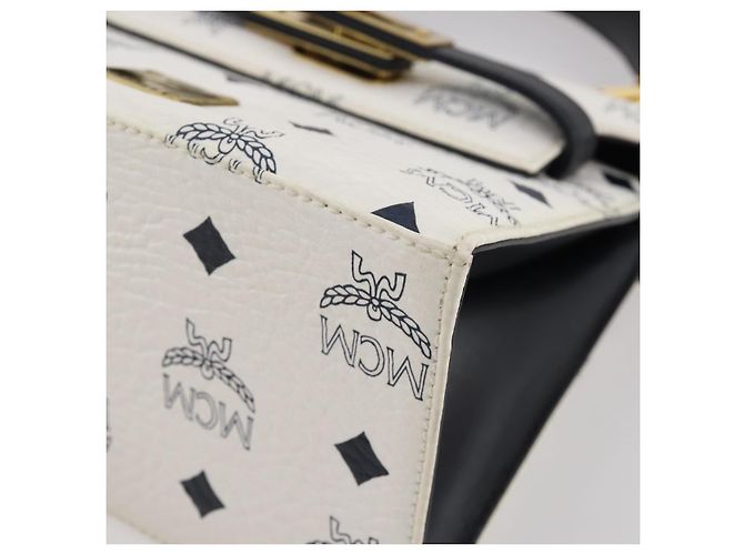 Borsa a mano MCM Vicetos PVC Pelle 2way White Gold Tone Auth 205825A Bianco - vista 14