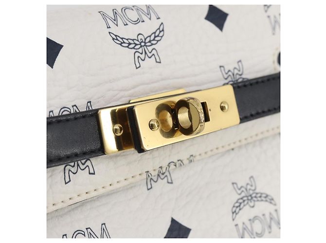 Borsa a mano MCM Vicetos PVC Pelle 2way White Gold Tone Auth 205825A Bianco - vista 17
