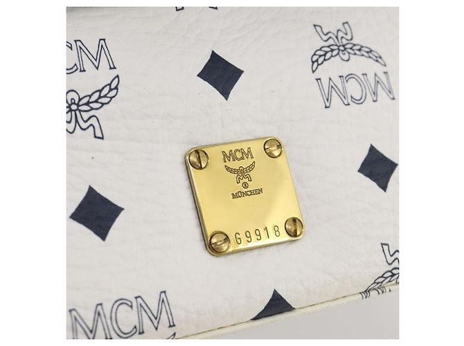 Borsa a mano MCM Vicetos PVC Pelle 2way White Gold Tone Auth 205825A Bianco - vista 18