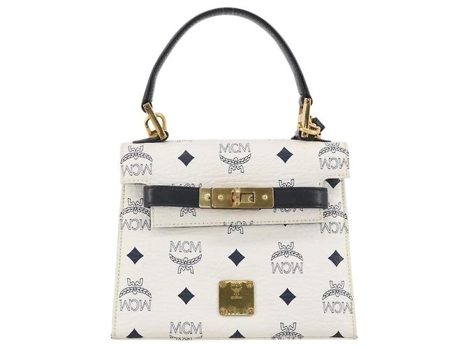 Borsa a mano MCM Vicetos PVC Pelle 2way White Gold Tone Auth 205825A Bianco - vista 2
