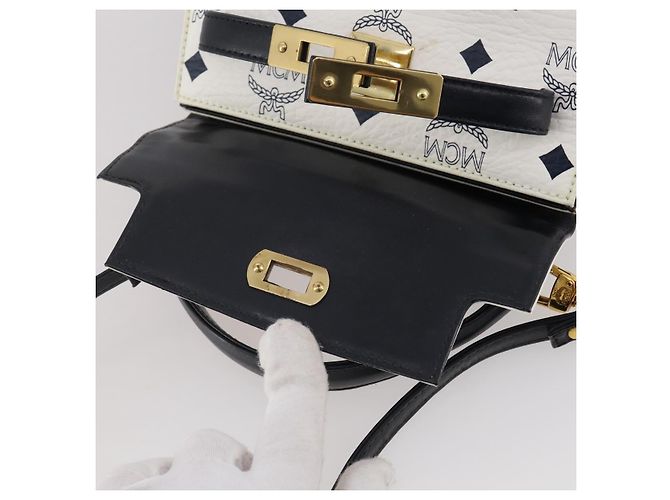 Borsa a mano MCM Vicetos PVC Pelle 2way White Gold Tone Auth 205825A Bianco - vista 20