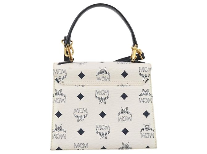 Borsa a mano MCM Vicetos PVC Pelle 2way White Gold Tone Auth 205825A Bianco - vista 3
