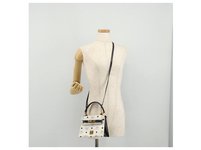 Borsa a mano MCM Vicetos PVC Pelle 2way White Gold Tone Auth 205825A Bianco - vista 31