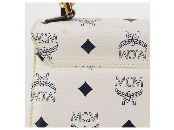 Borsa a mano MCM Vicetos PVC Pelle 2way White Gold Tone Auth 205825A Bianco - vista 4
