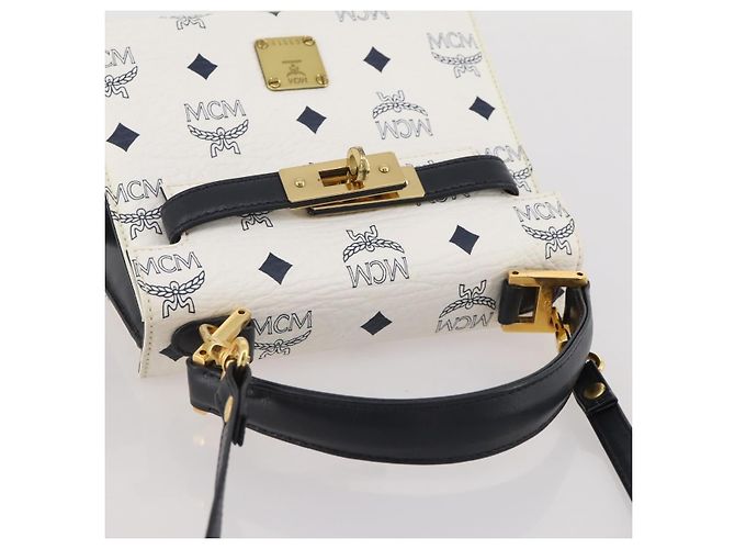 Borsa a mano MCM Vicetos PVC Pelle 2way White Gold Tone Auth 205825A Bianco - vista 7