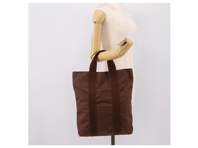 Hermès Borsa HERMES Her Line Cabas Canvas Brown Auth 205879A Marrone - vista 21