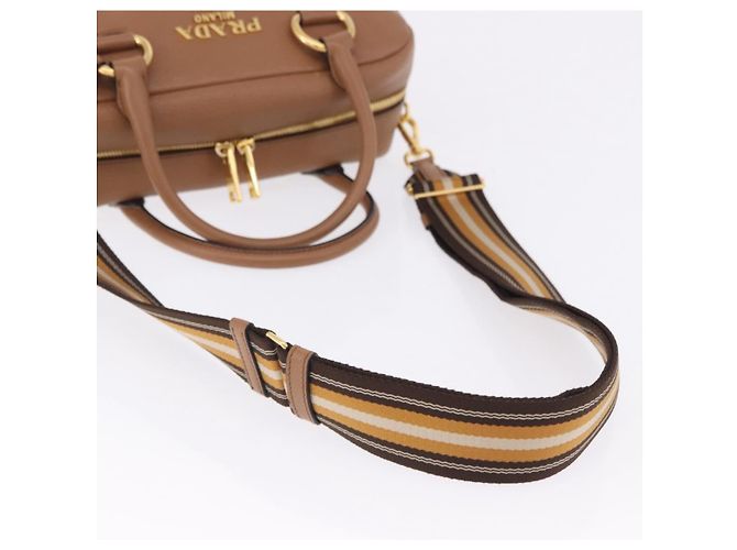 Borsa a mano PRADA in pelle 2way Beige Tono Oro Auth ka6236M - vista 10