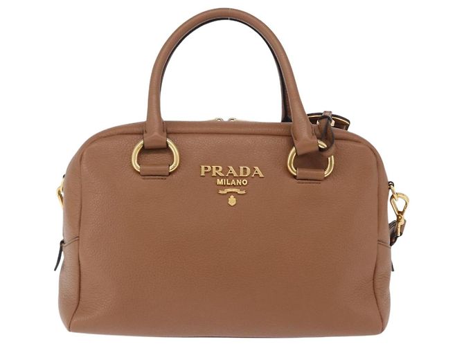 Borsa a mano PRADA in pelle 2way Beige Tono Oro Auth ka6236M - vista 2