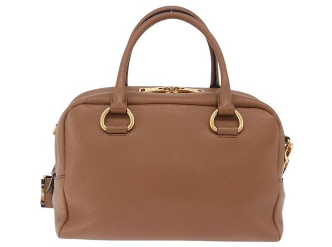 Borsa a mano PRADA in pelle 2way Beige Tono Oro Auth ka6236M - vista 3