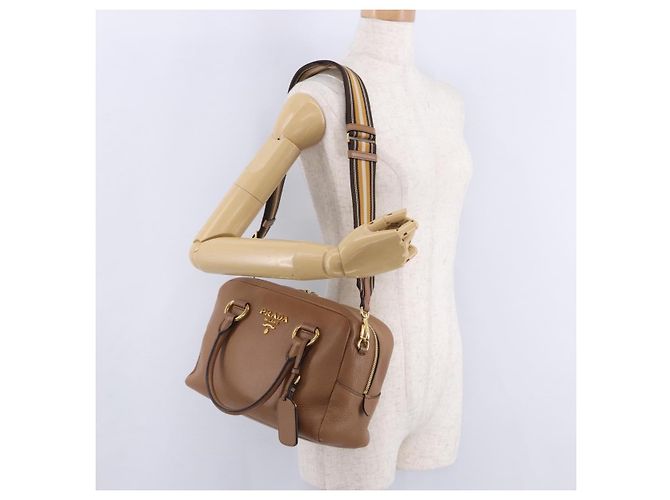 Borsa a mano PRADA in pelle 2way Beige Tono Oro Auth ka6236M - vista 31